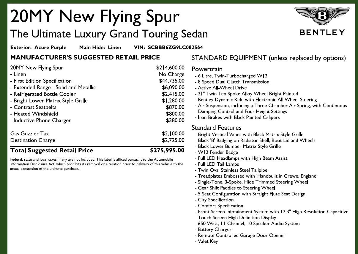 Used 2020 Bentley Flying Spur W12 w/ First Edition Specification image 9