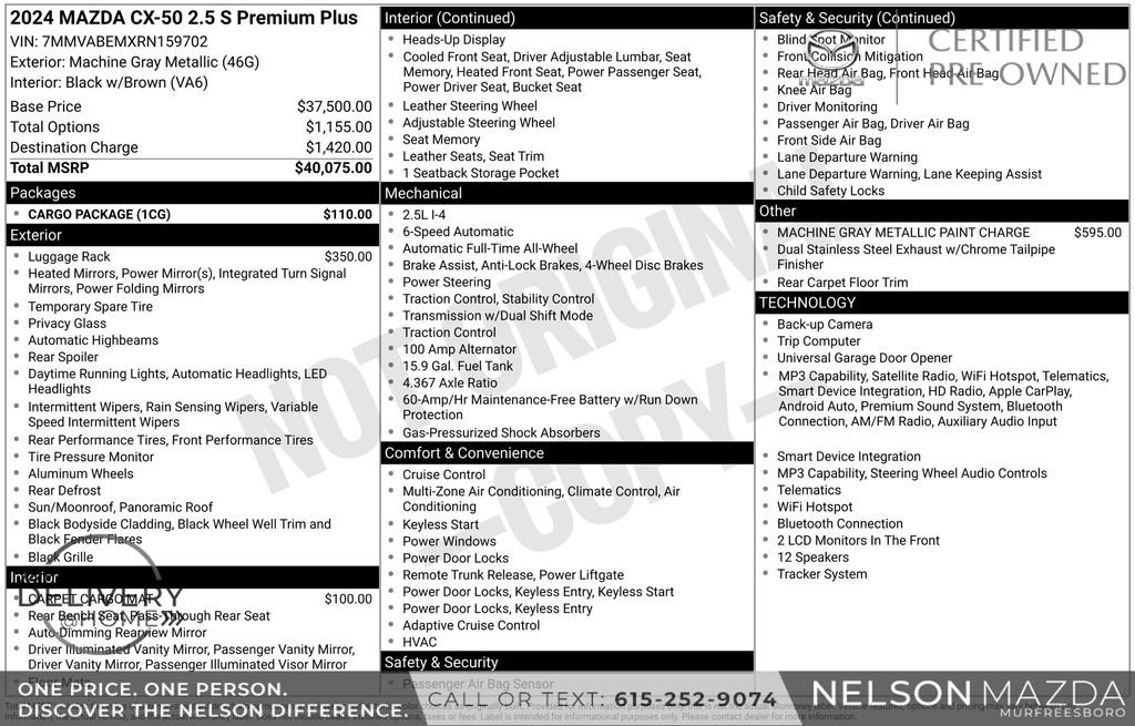 Certified 2024 MAZDA CX-50 AWD 2.5 S w/ Cargo Package image 2