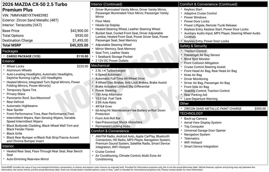 New 2026 MAZDA CX-50 2.5 Turbo w/ Cargo Package AWD/4WD image 7