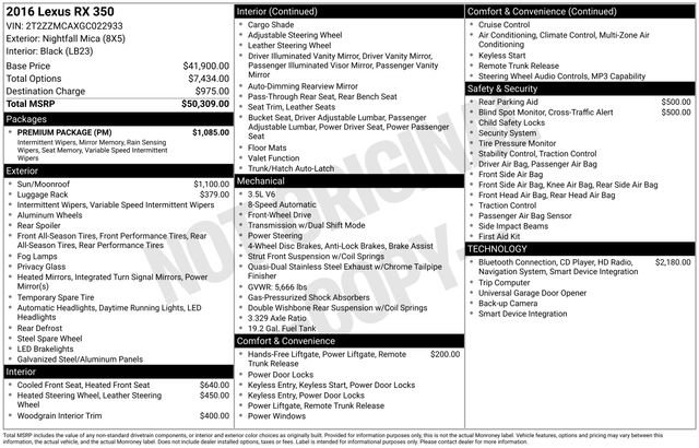 Used 2016 Lexus RX 350 FWD w/ Premium Package image 29