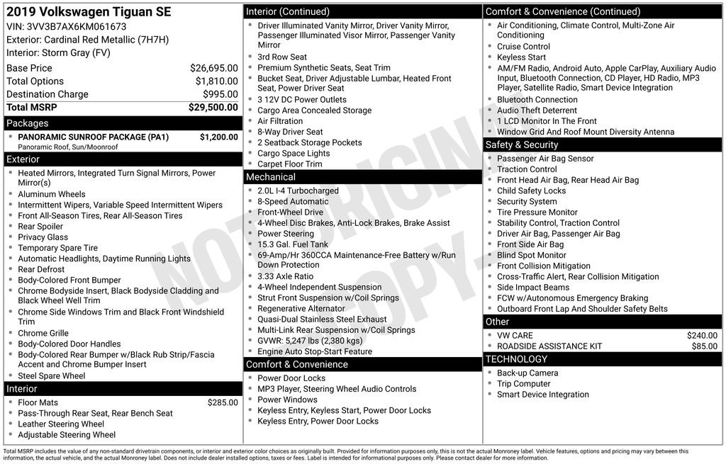 Used 2019 Volkswagen Tiguan SE w/ Panoramic Sunroof Package FWD image 6