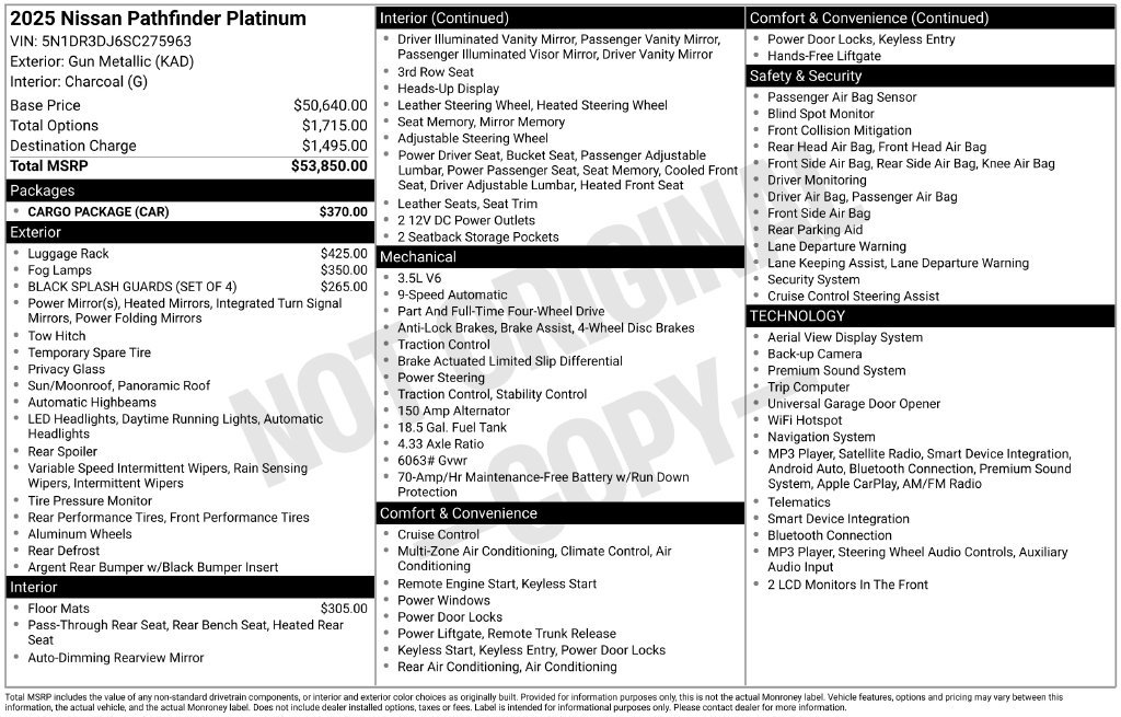 Certified 2025 Nissan Pathfinder Platinum w/ Cargo Package AWD/4WD image 5