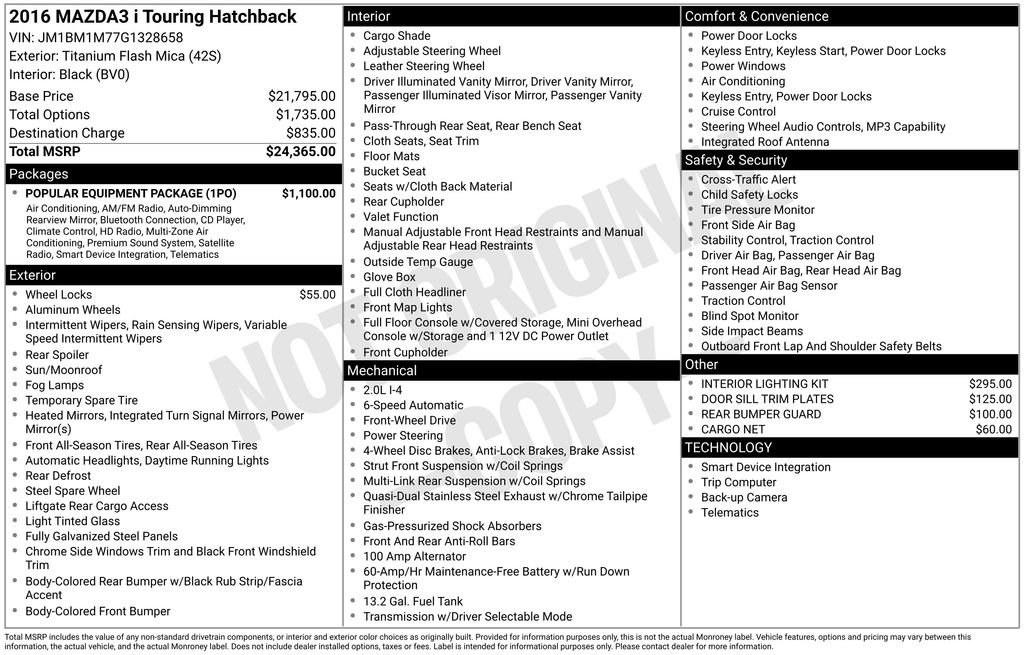 Used 2016 MAZDA MAZDA3 i Touring w/ Popular Equipment Package FWD image 31