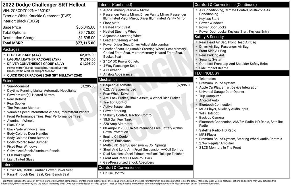 Used 2022 Dodge Challenger SRT Hellcat w/ Plus Package RWD image 6