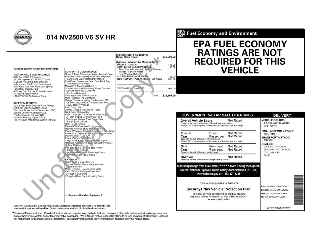Used 2014 Nissan NV 2500 SV w/ Side & Curtain Airbag Package RWD image 34