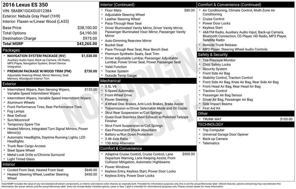 Used 2016 Lexus ES 350 w/ Navigation System Package image 10