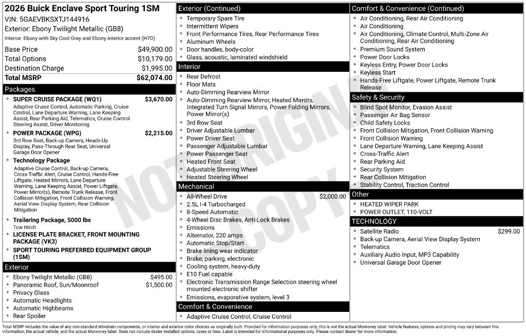 New 2026 Buick Enclave Sport Touring w/ Super Cruise Package AWD/4WD image 4
