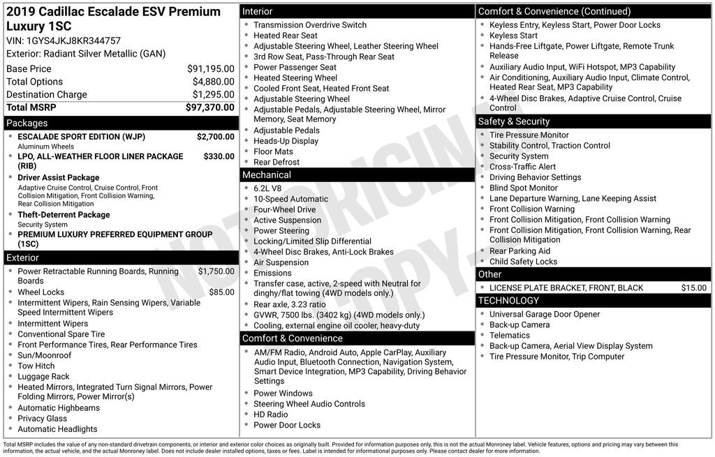 Used 2019 Cadillac Escalade ESV Premium Luxury w/ Escalade Sport Edition AWD/4WD image 39