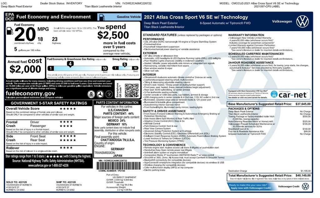 Used 2021 Volkswagen Atlas Cross Sport SE w/ V6 Towing Package FWD image 4