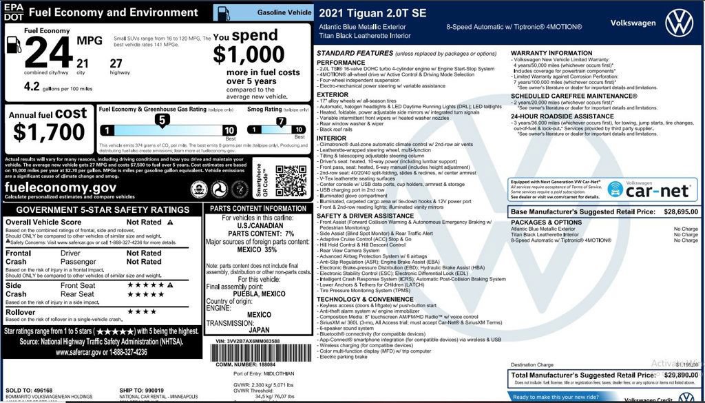 Used 2021 Volkswagen Tiguan SEL AWD/4WD image 4