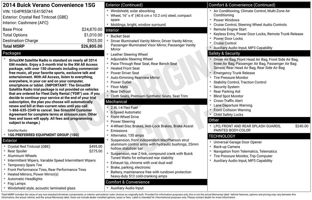 Certified 2014 Buick Verano Convenience FWD image 14