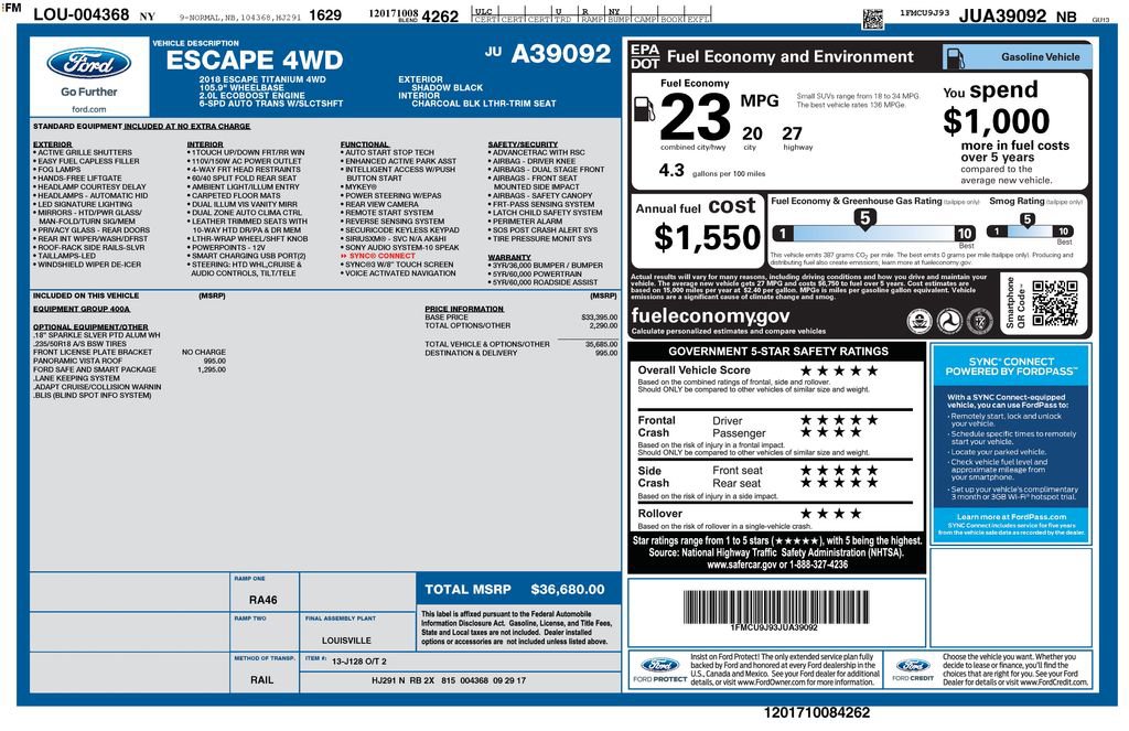 Used 2018 Ford Escape Titanium w/ Ford Safe & Smart Package AWD/4WD image 2