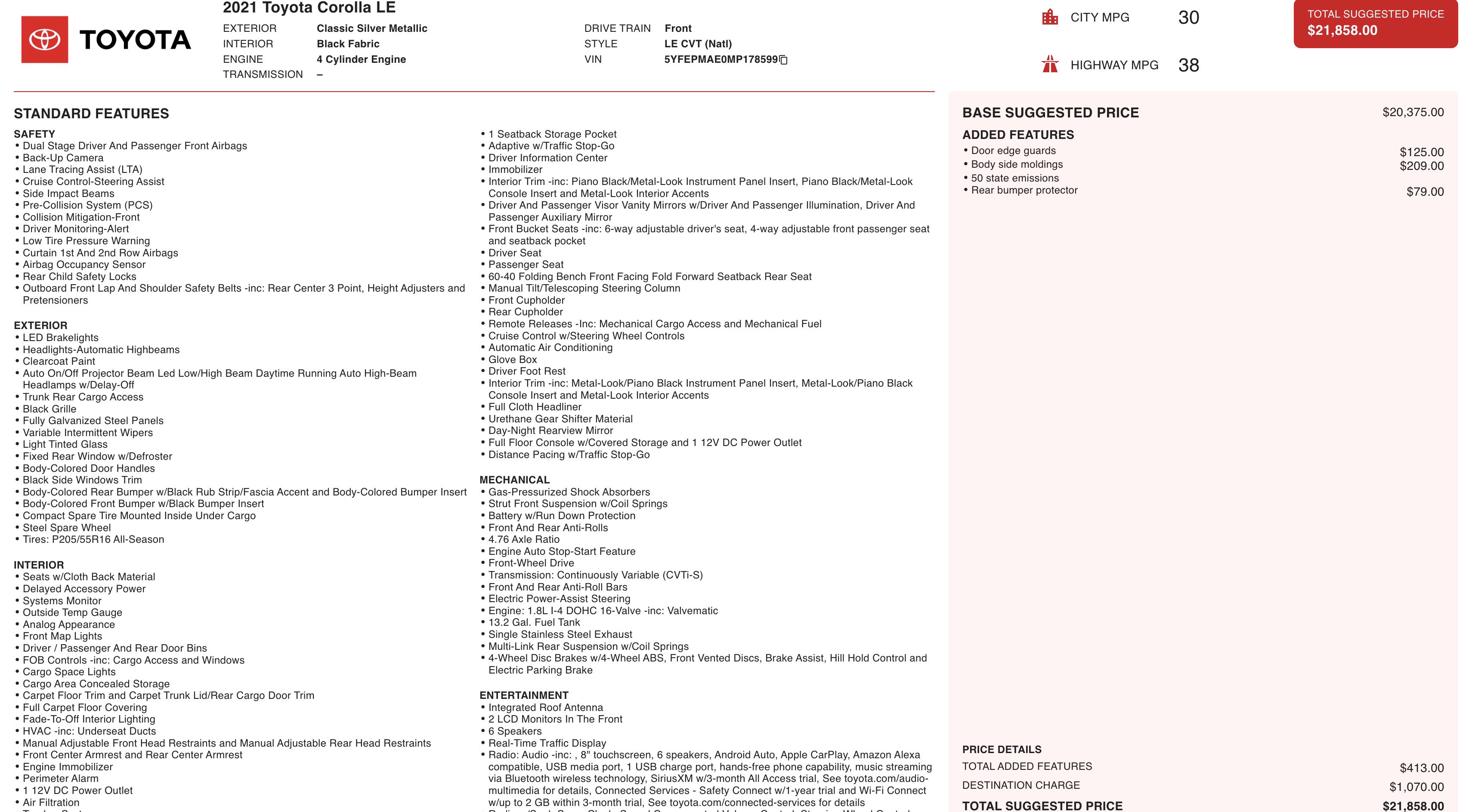 Used 2021 Toyota Corolla LE image 3