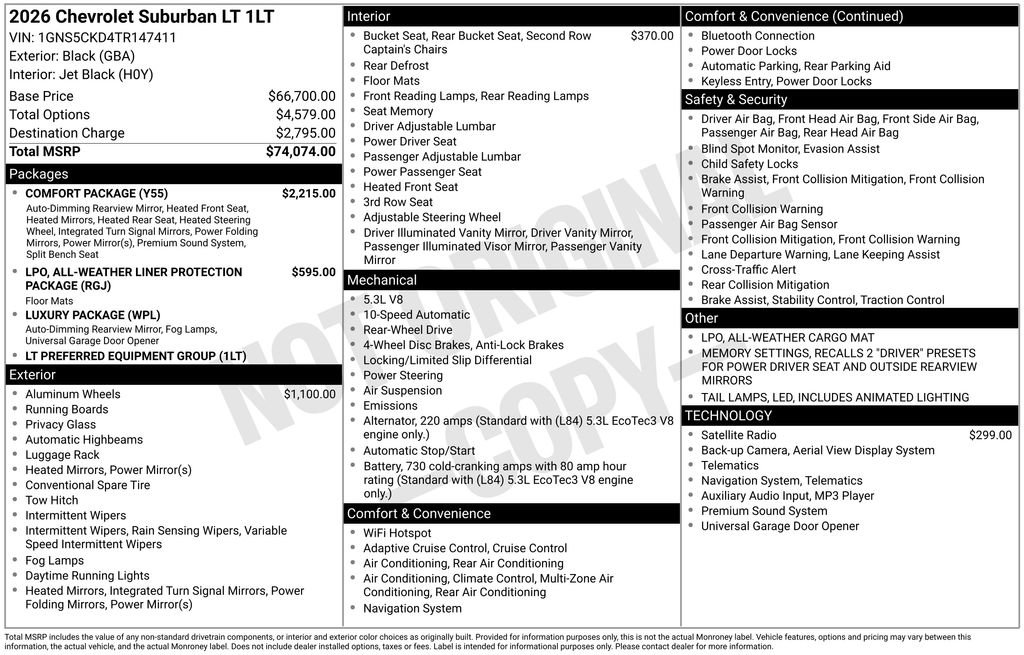 New 2026 Chevrolet Suburban LT w/ Comfort Package image 26