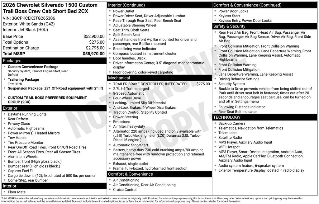 Used 2026 Chevrolet Silverado 1500 Custom Trail Boss AWD/4WD image 5