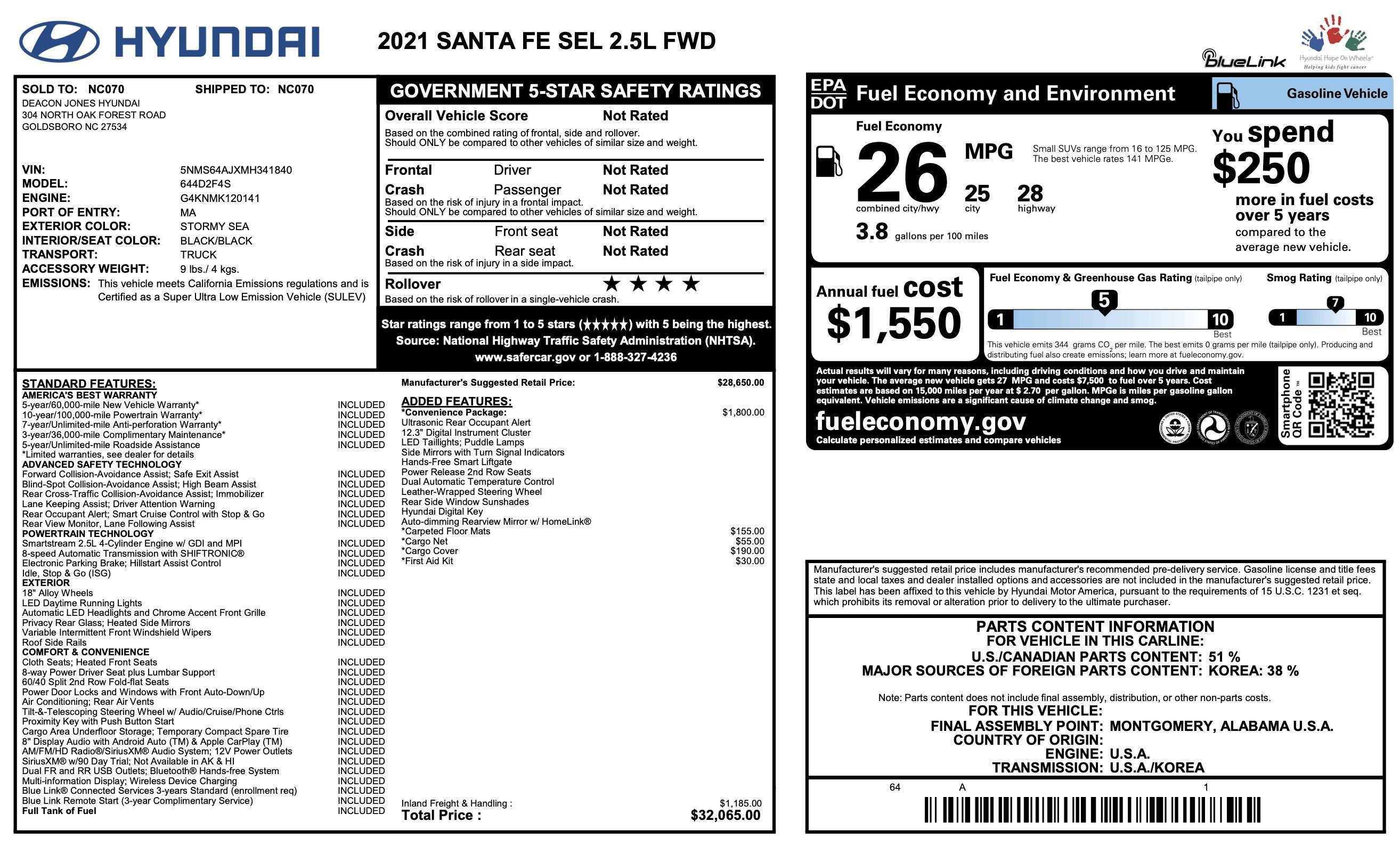 Used 2021 Hyundai Santa Fe SEL w/ Convenience Package FWD image 2