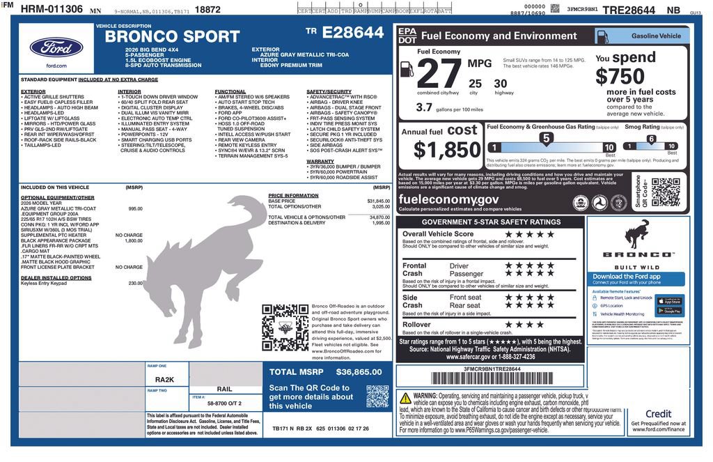 New 2026 Ford Bronco Sport Big Bend w/ Black Appearance Package AWD/4WD image 24