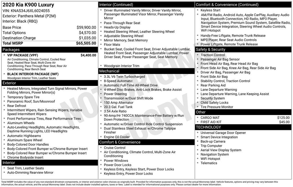 Used 2020 Kia K900 Luxury w/ VIP Package image 2