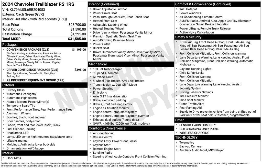 Certified 2024 Chevrolet TrailBlazer RS w/ Convenience Package AWD/4WD image 3