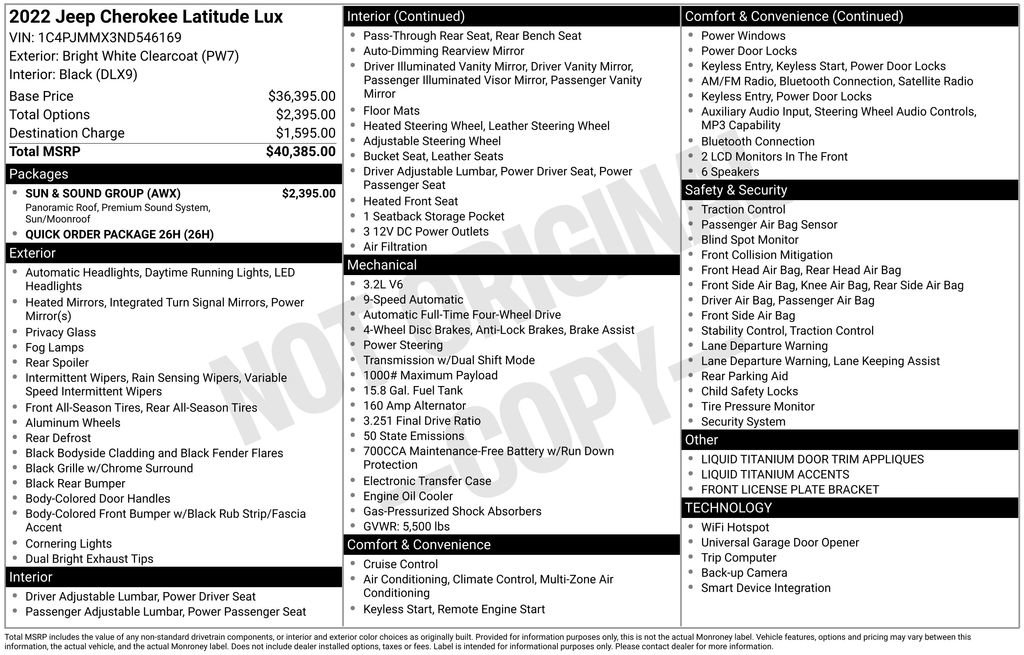Used 2022 Jeep Cherokee Latitude Lux w/ Sun & Sound Group AWD/4WD image 35