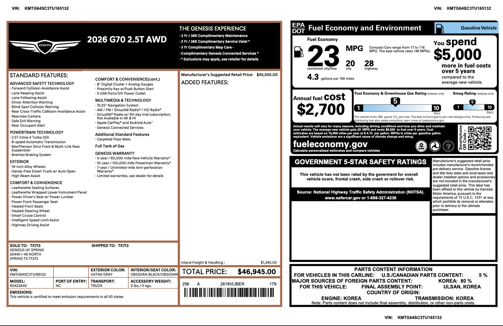 Certified 2026 Genesis G70 2.5T AWD/4WD image 3