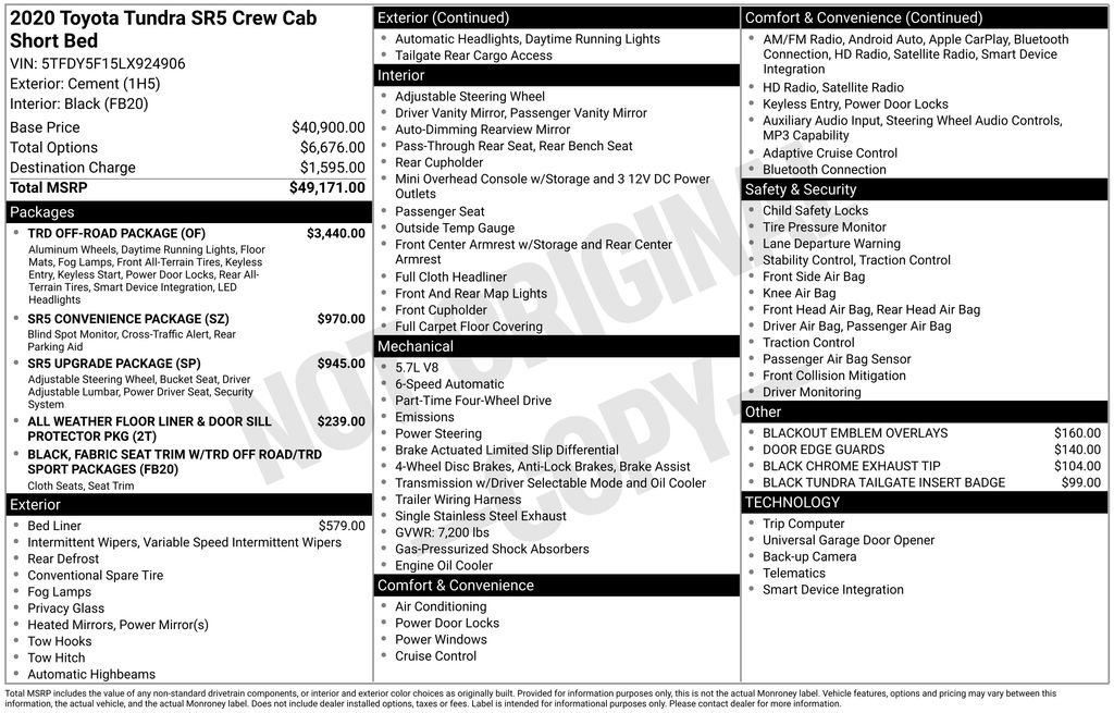 Used 2020 Toyota Tundra SR5 w/ TRD Off-Road Package AWD/4WD image 34