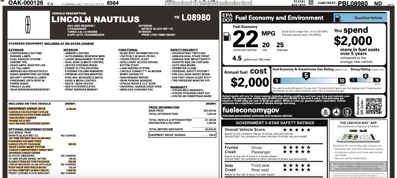 Used 2023 Lincoln Nautilus Reserve w/ Equipment Group 201A image 2