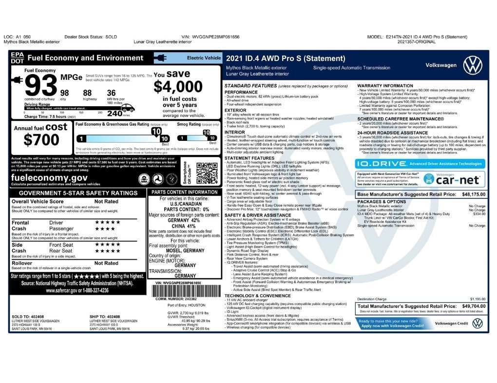Used 2021 Volkswagen ID.4 Pro S w/ ID.4 Protection Package (IPT) AWD/4WD image 2