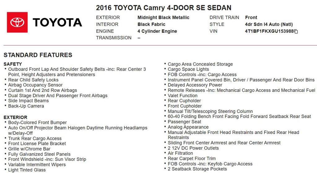 Used 2016 Toyota Camry SE FWD image 17