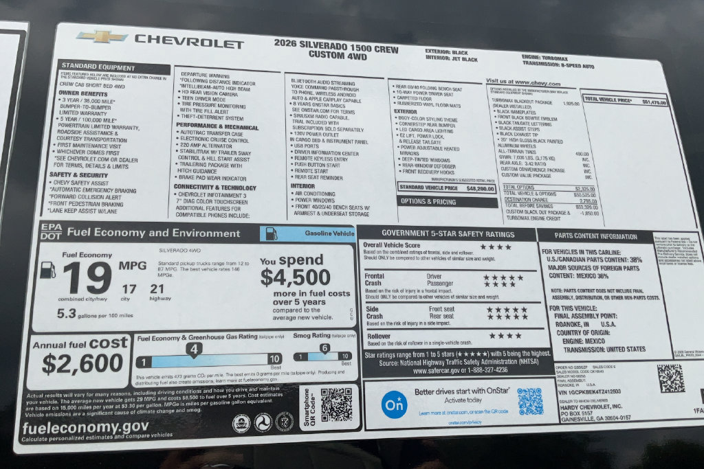 New 2026 Chevrolet Silverado 1500 Custom w/ Turbomax Blackout Package AWD/4WD image 21