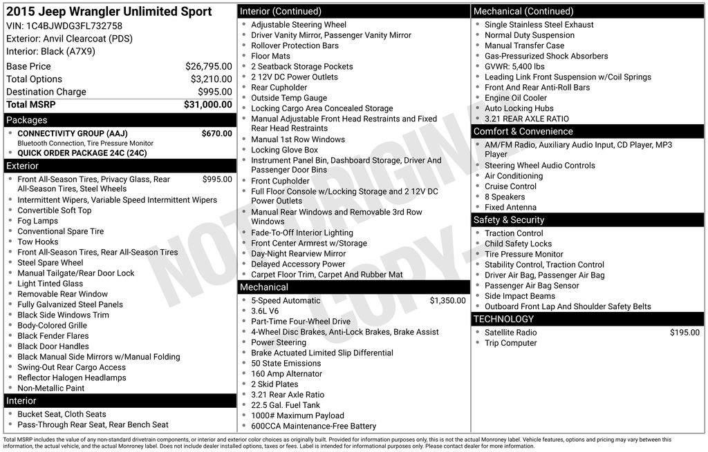 Used 2015 Jeep Wrangler Unlimited Sport w/ Connectivity Group image 5
