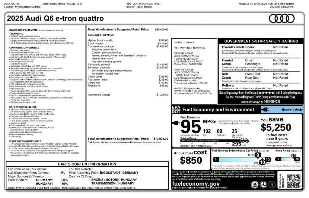 Used 2025 Audi Q6 e-tron Premium w/ Convenience Package AWD/4WD image 4