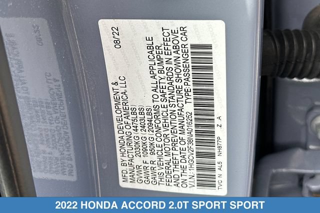 Certified 2022 Honda Accord Sport image 31