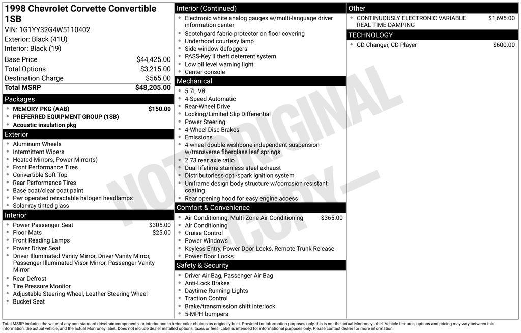Used 1998 Chevrolet Corvette Convertible w/ Memory Pkg RWD image 3
