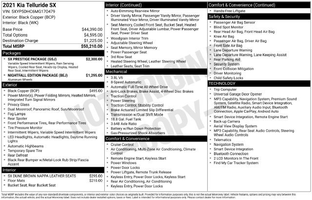 Used 2021 Kia Telluride SX w/ SX Prestige Package