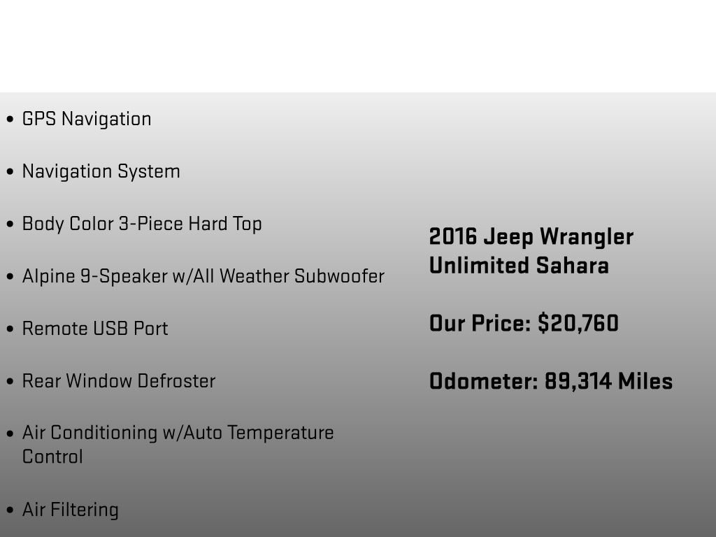 Used 2016 Jeep Wrangler Unlimited Sahara w/ Connectivity Group AWD/4WD image 18