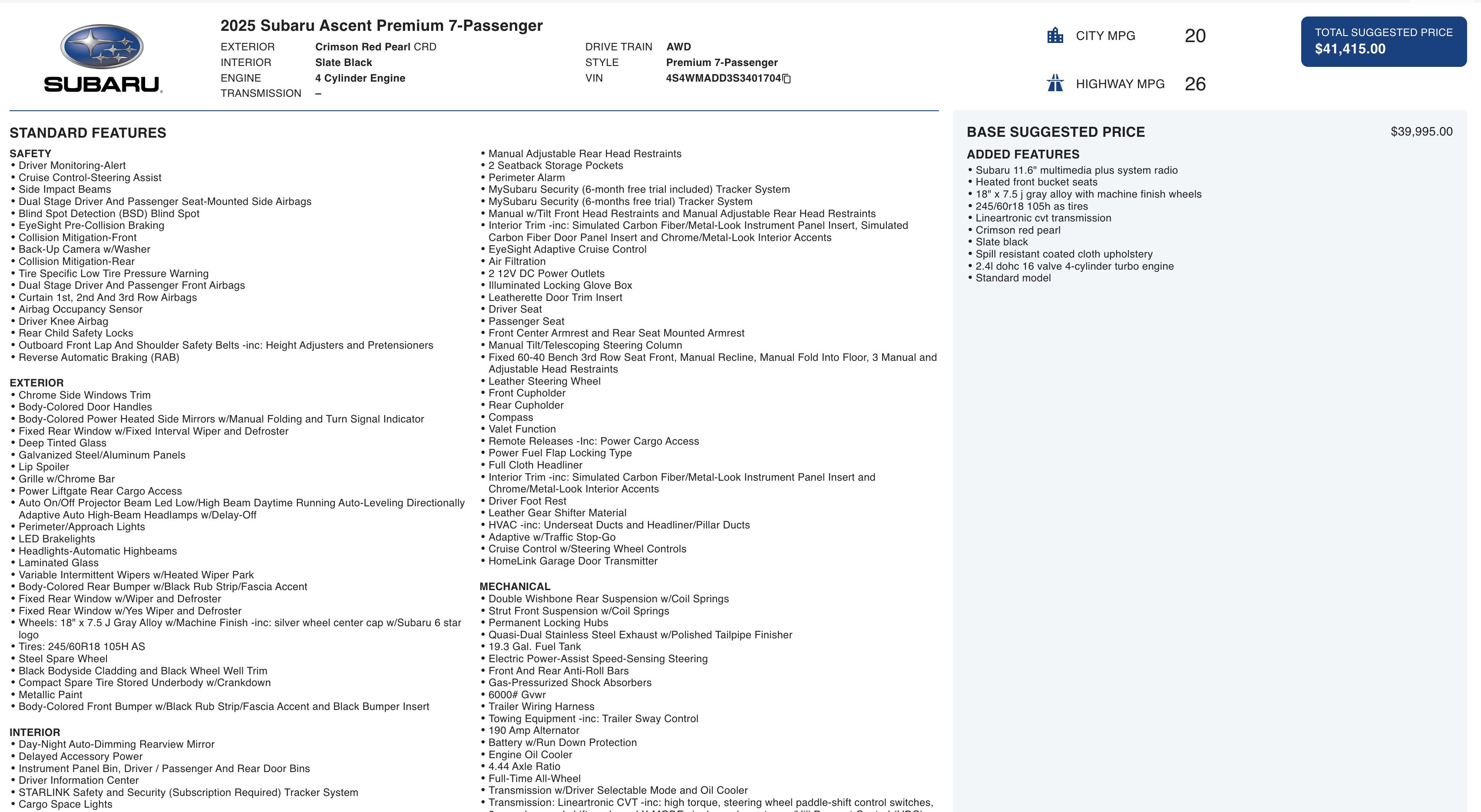 Used 2025 Subaru Ascent Premium image 3
