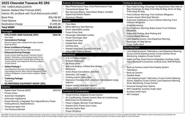 Certified 2025 Chevrolet Traverse RS w/ LPO, Floor Liner Package AWD/4WD image 30