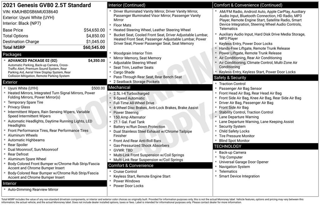 Used 2021 Genesis GV80 2.5T w/ Advanced Package 02 image 5