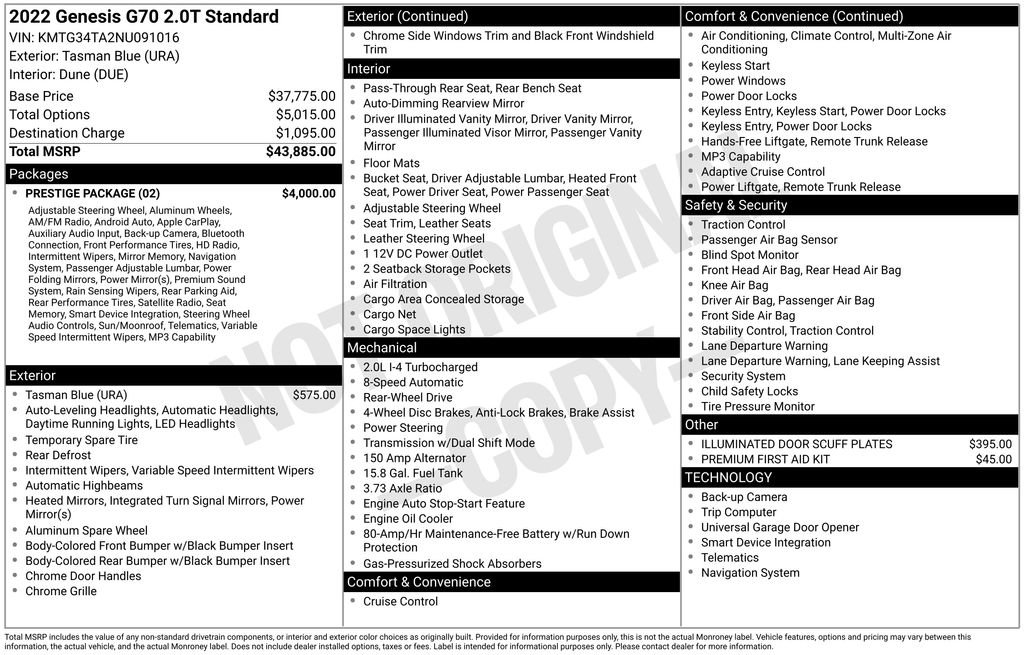 Used 2022 Genesis G70 2.0T w/ Prestige Package image 7