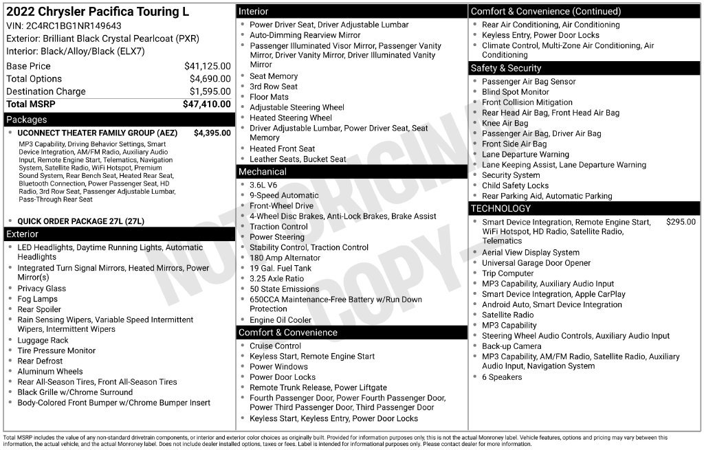 Used 2022 Chrysler Pacifica Touring-L w/ Uconnect Theater Family Group FWD image 5