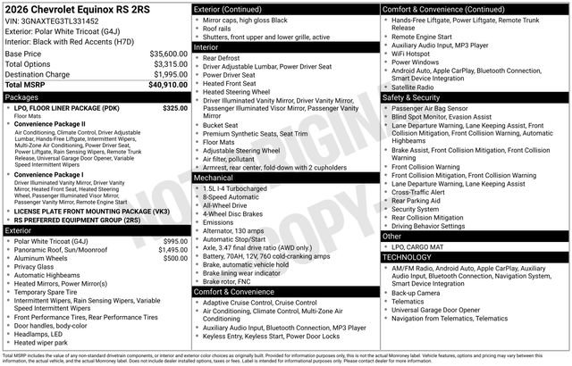 New 2026 Chevrolet Equinox RS w/ LPO, Floor Liner Package image 18