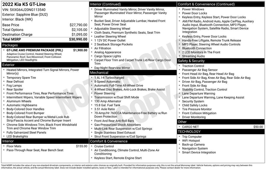 Certified 2022 Kia K5 GT-Line w/ GT-Line Awd Premium Package image 2