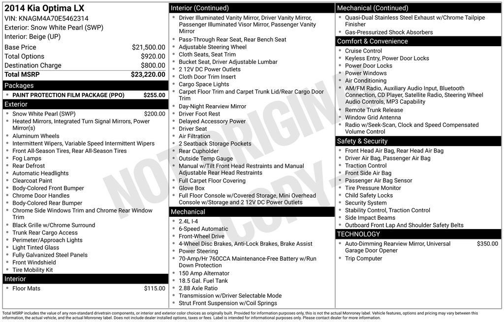 Used 2014 Kia Optima LX w/ Paint Protection Film Package image 32
