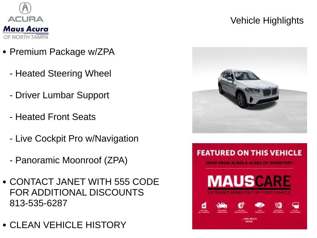 Used 2023 BMW X3 sDrive30i w/ Premium Package w/ZPA image 8