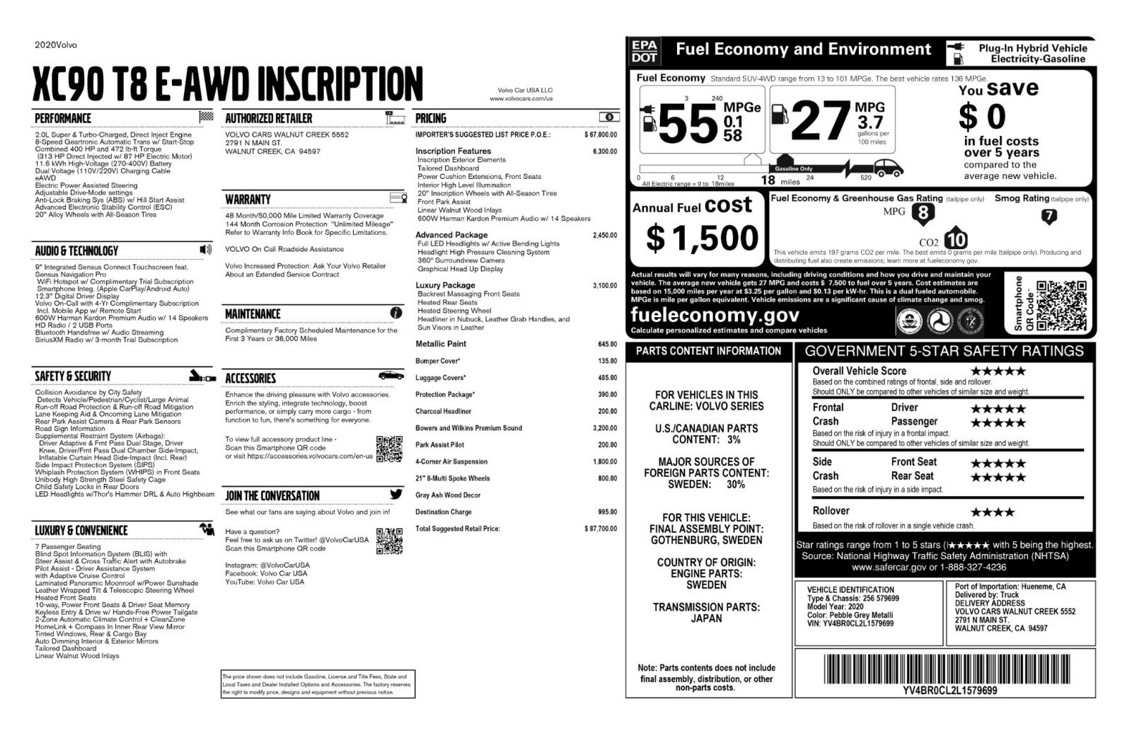 Used 2020 Volvo XC90 T8 Inscription w/ Protection Package image 59