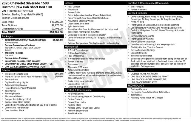Certified 2026 Chevrolet Silverado 1500 Custom w/ Turbomax Blackout Package AWD/4WD image 16