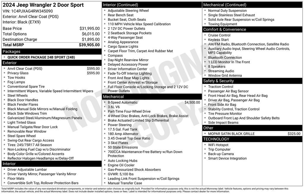 Certified 2024 Jeep Wrangler Sport AWD/4WD image 13