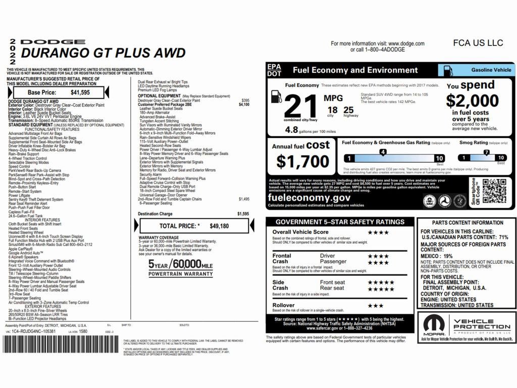 Used 2022 Dodge Durango GT image 2