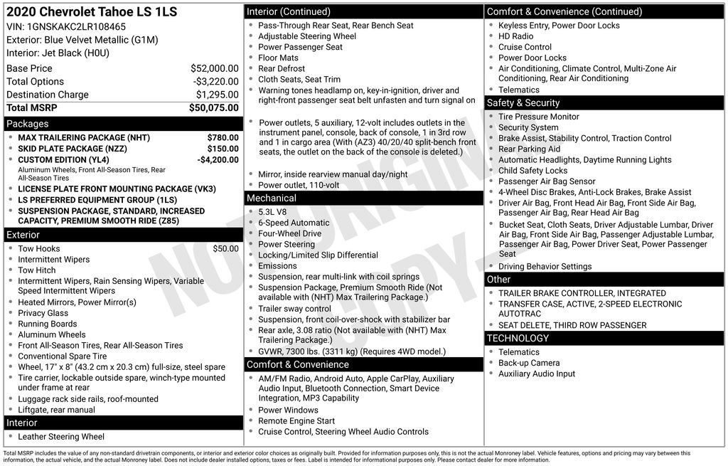 Used 2020 Chevrolet Tahoe LS w/ Max Trailering Package AWD/4WD image 28